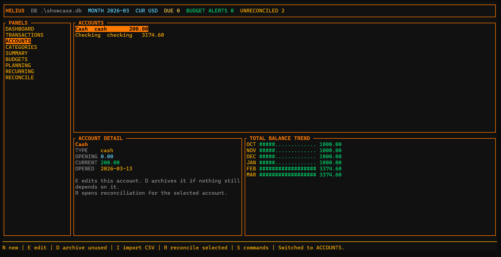 Helius transactions view showing filters and a list of transaction entries.
